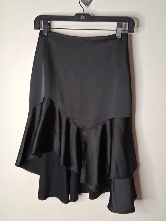 Zara Dresses & Skirts - Zara Black Satin Asymmetrical Ruffle Skirt NWT XS